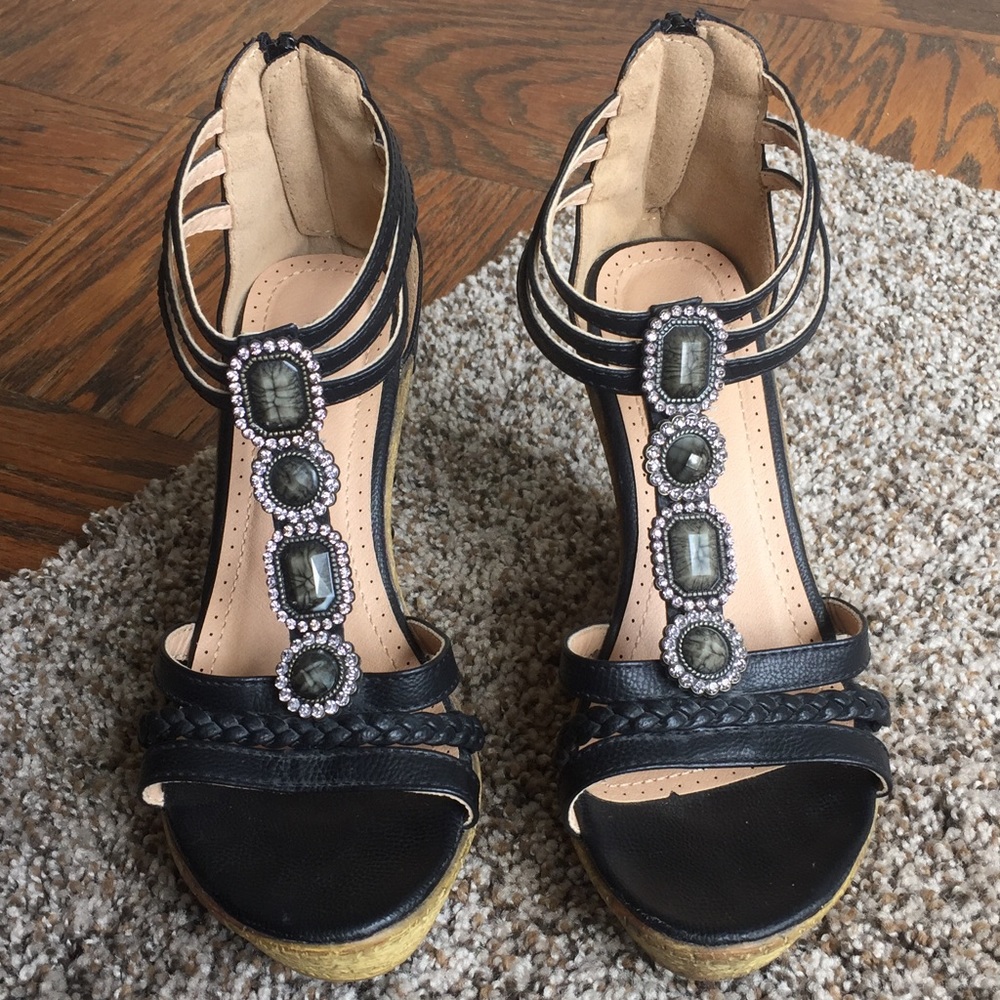 3/$15 - Black Cork Wedge Sandals